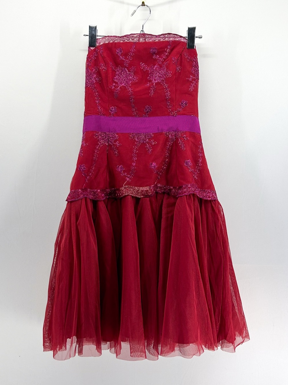 Pearl Georgina Chapman by Marchesa Red Lace Tulle Strapless Mini Dress Size 4 - Picture 2 of 7